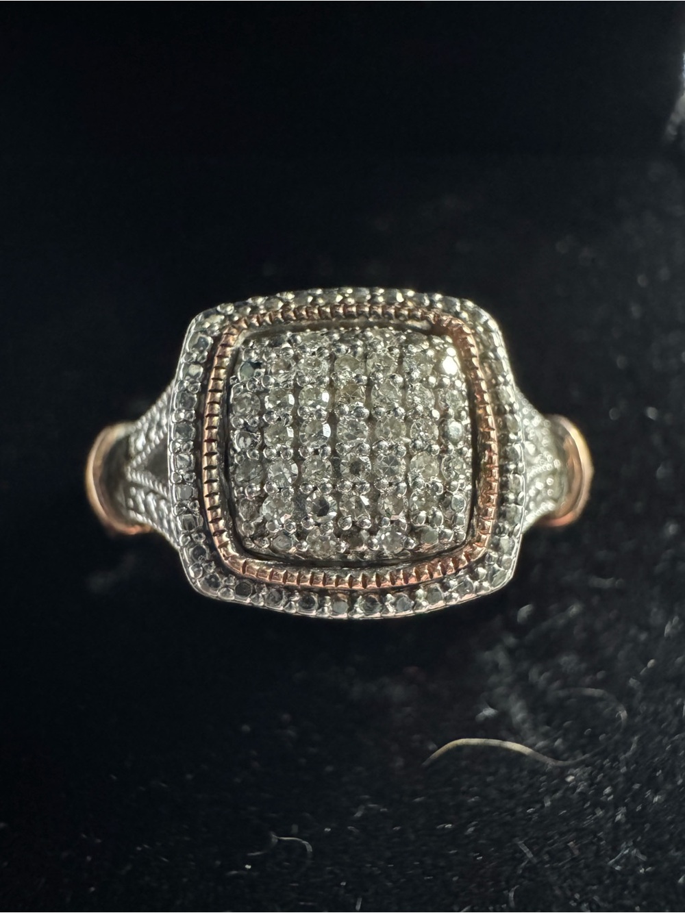 Two-Tone Stamped 925 & 10K Rose Gold Diamond Cushion Cluster MOM Ring SUN